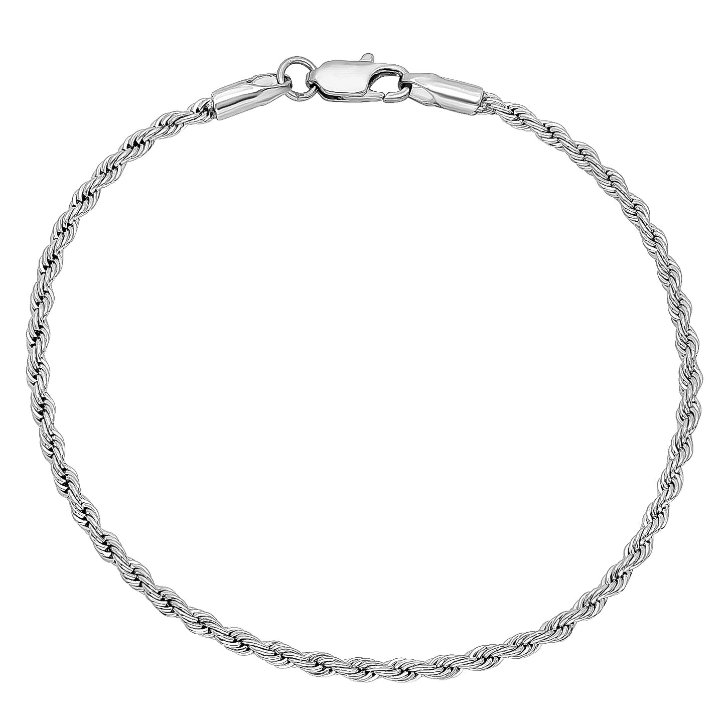 2.4mm Rhodium Plated Twisted Rope Chain Necklace