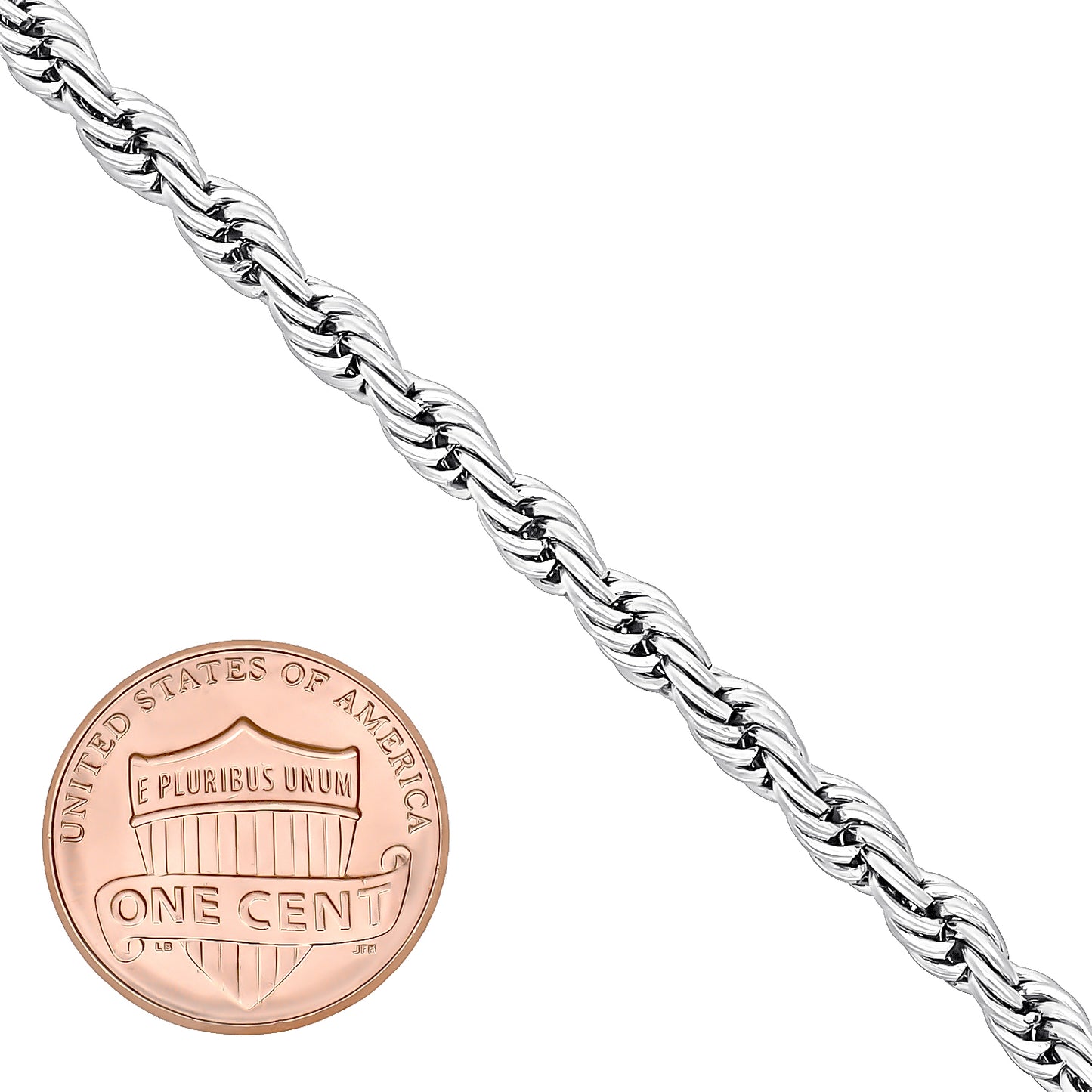 4mm Rhodium Plated Twisted Rope Chain Necklace