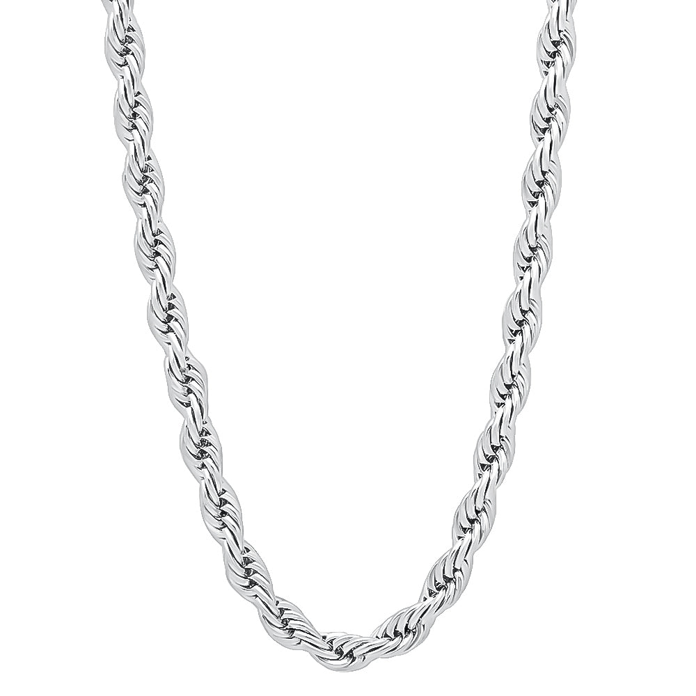 4mm Rhodium Plated Twisted Rope Chain Necklace