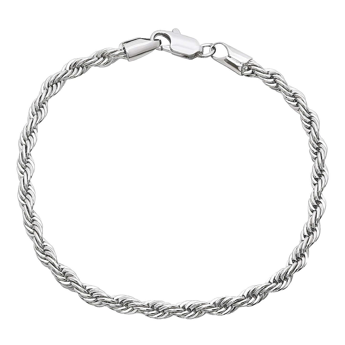 4mm Rhodium Plated Twisted Rope Chain Necklace