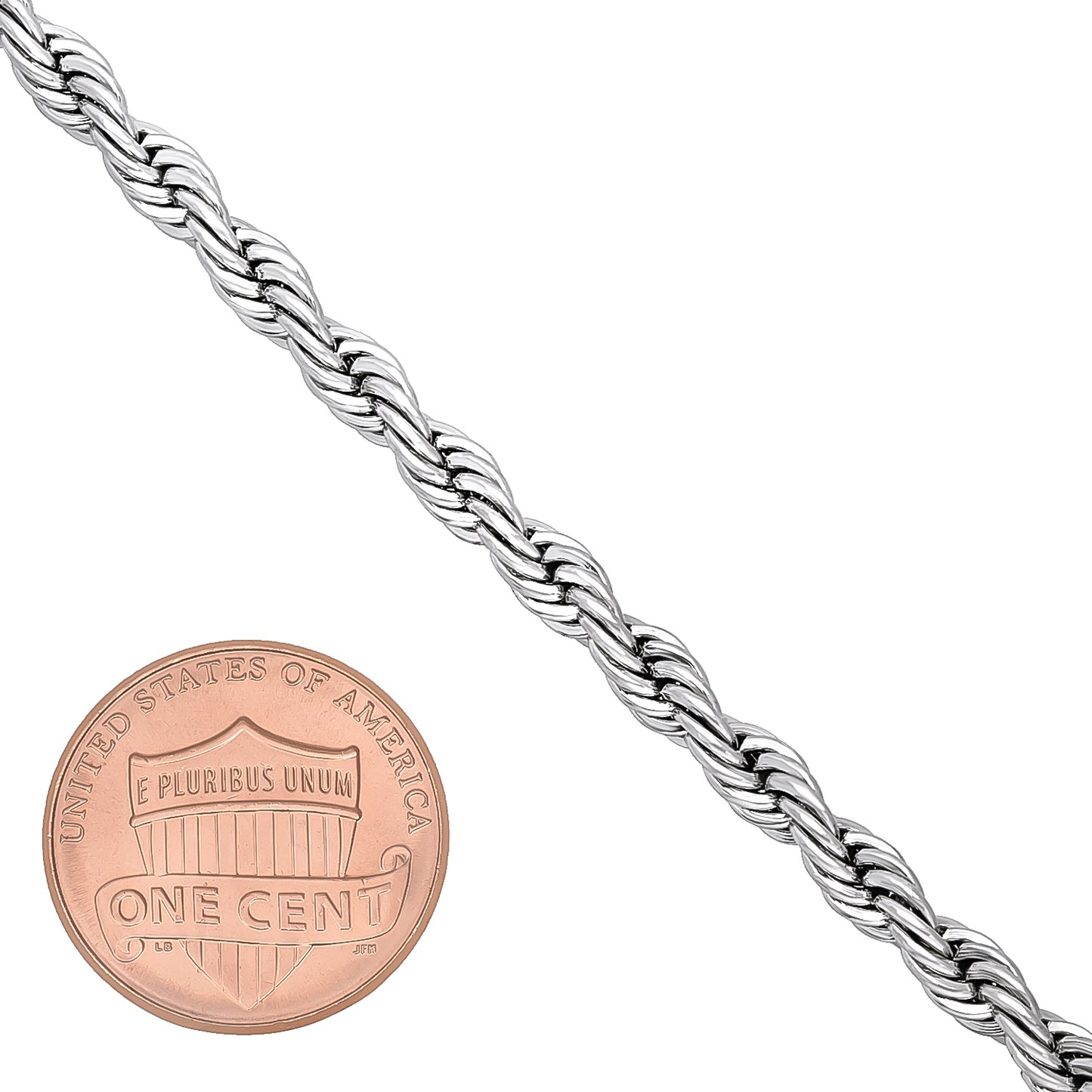 4mm Rhodium Plated Twisted Rope Chain Necklace