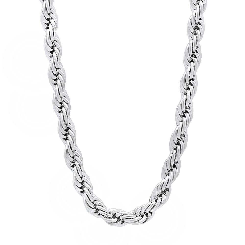 5mm Rhodium Plated Twisted Rope Chain Necklace