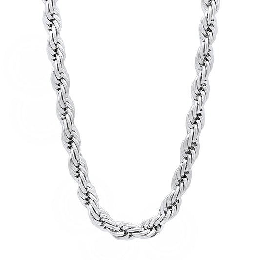 5mm Rhodium Plated Twisted Rope Chain Necklace