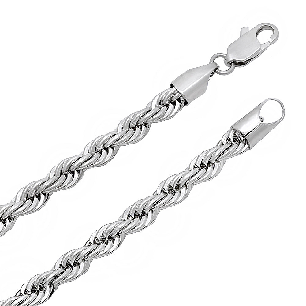 5mm Rhodium Plated Twisted Rope Chain Necklace