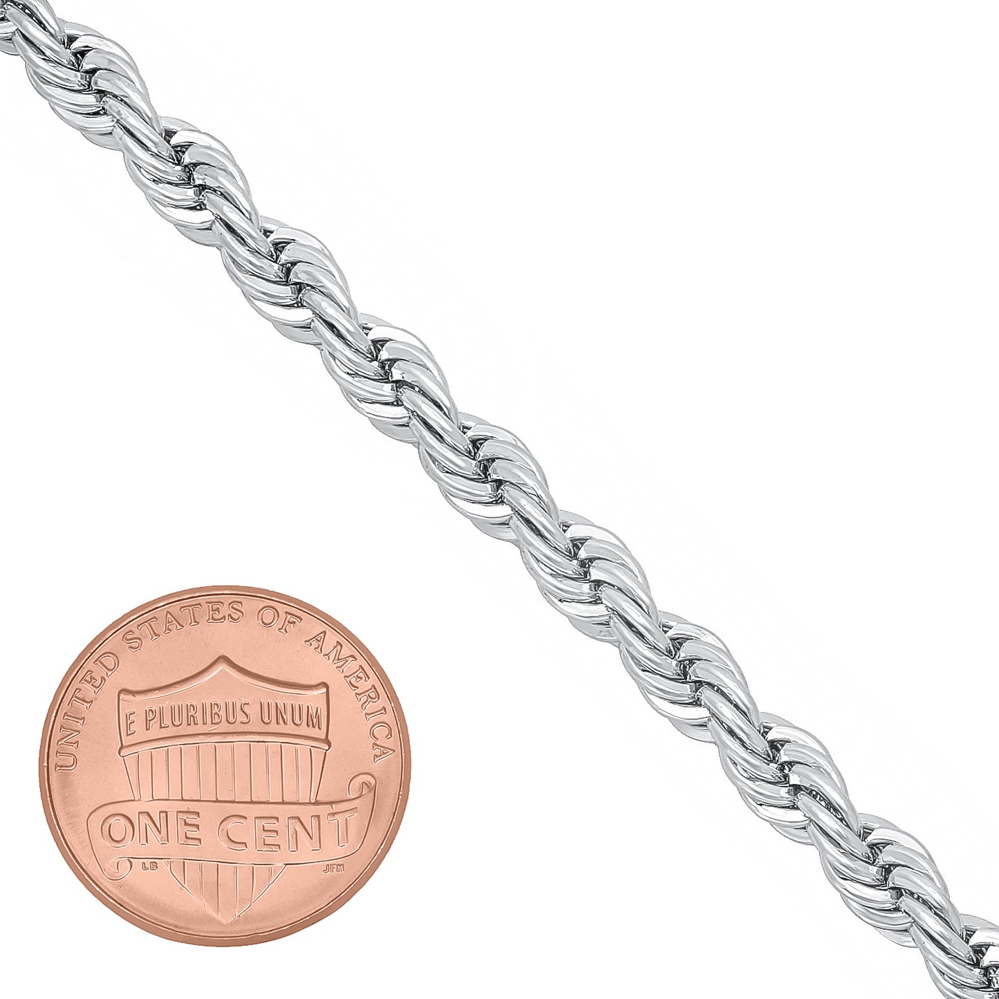 5mm Rhodium Plated Twisted Rope Chain Necklace