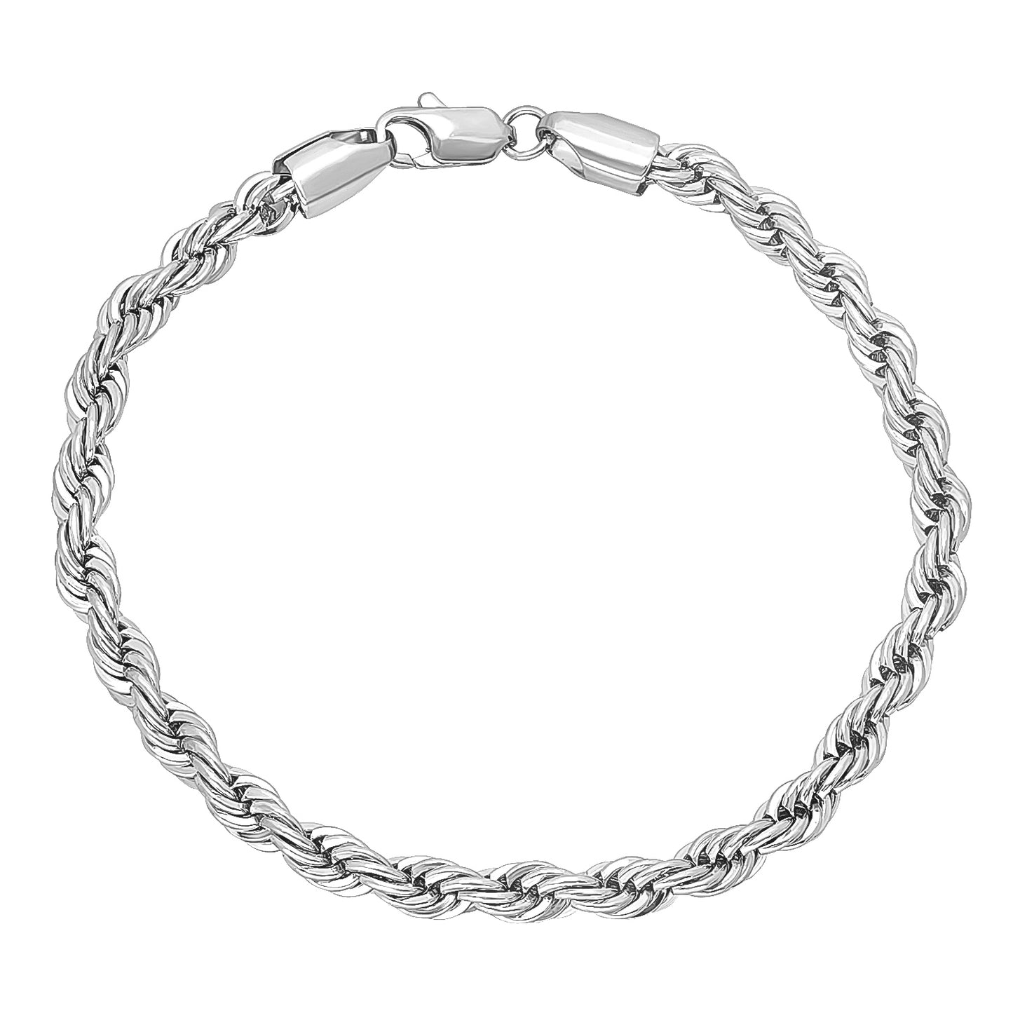 5mm Rhodium Plated Twisted Rope Chain Necklace