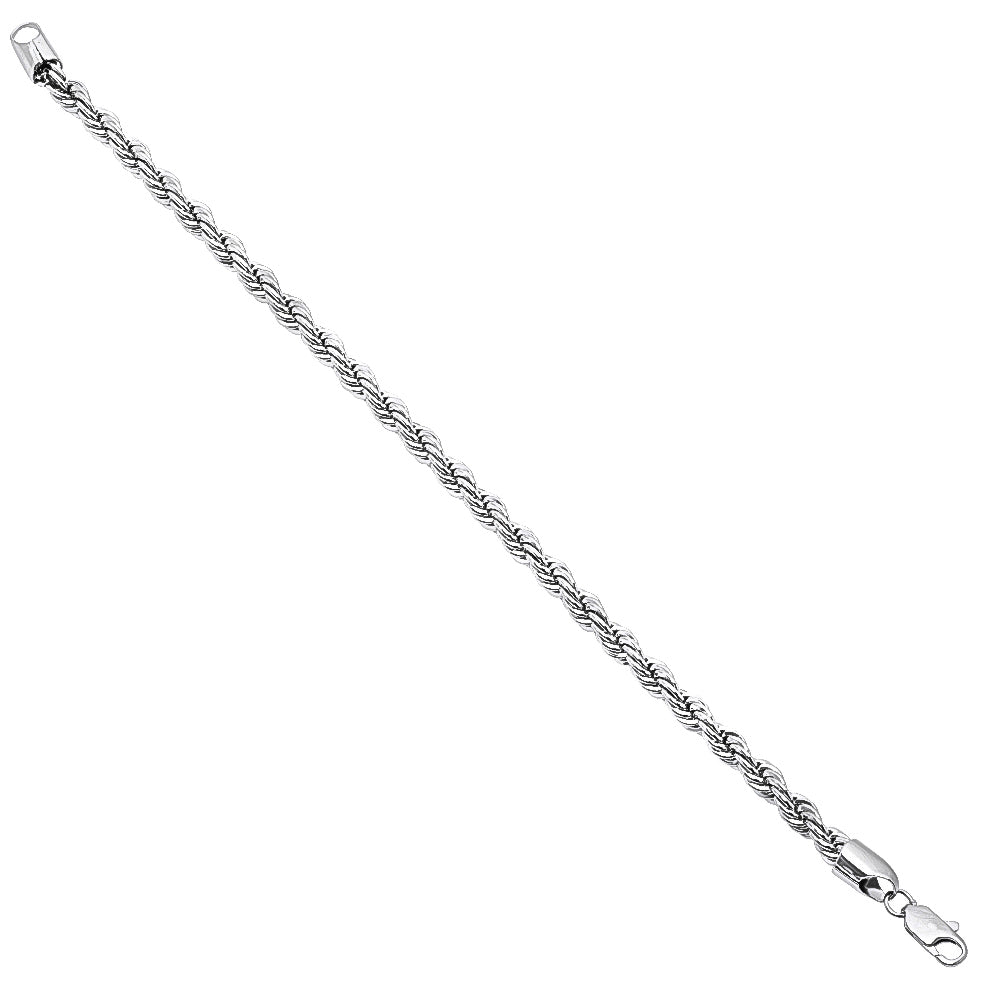 5mm Rhodium Plated Twisted Rope Chain Necklace