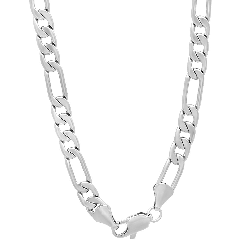 5.3mm Rhodium Plated Flat Figaro Chain Necklace