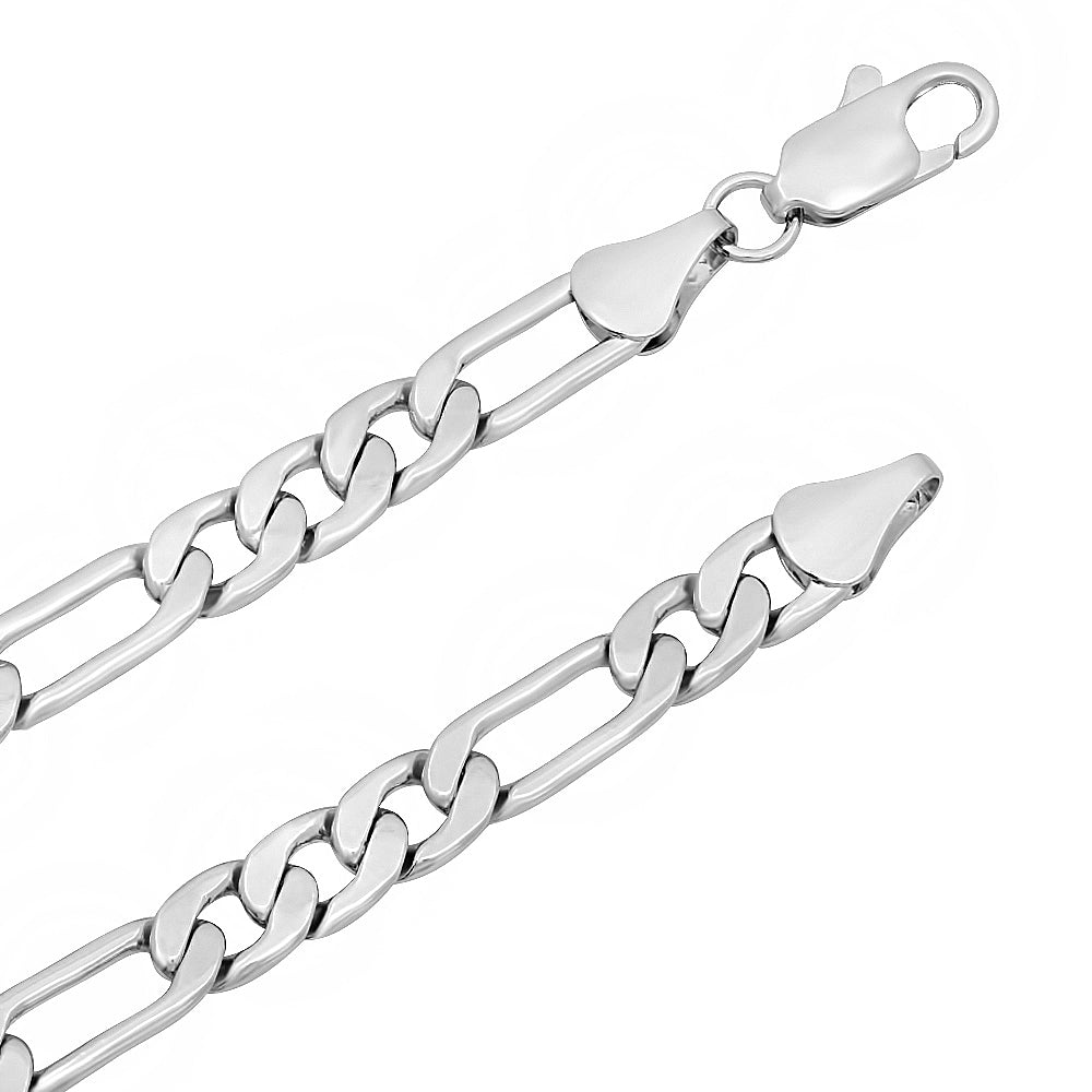 5.3mm Rhodium Plated Flat Figaro Chain Necklace