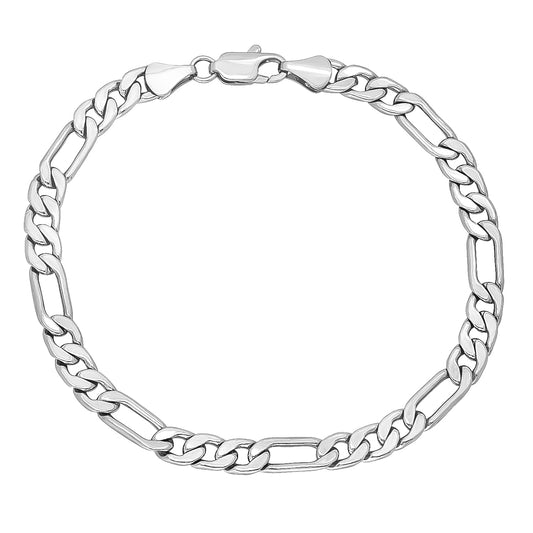 5.3mm Rhodium Plated Flat Figaro Chain Bracelet