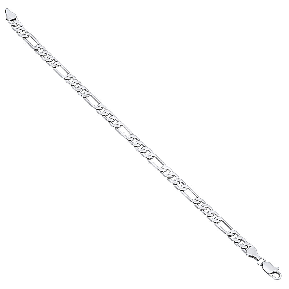 5.3mm Rhodium Plated Flat Figaro Chain Bracelet