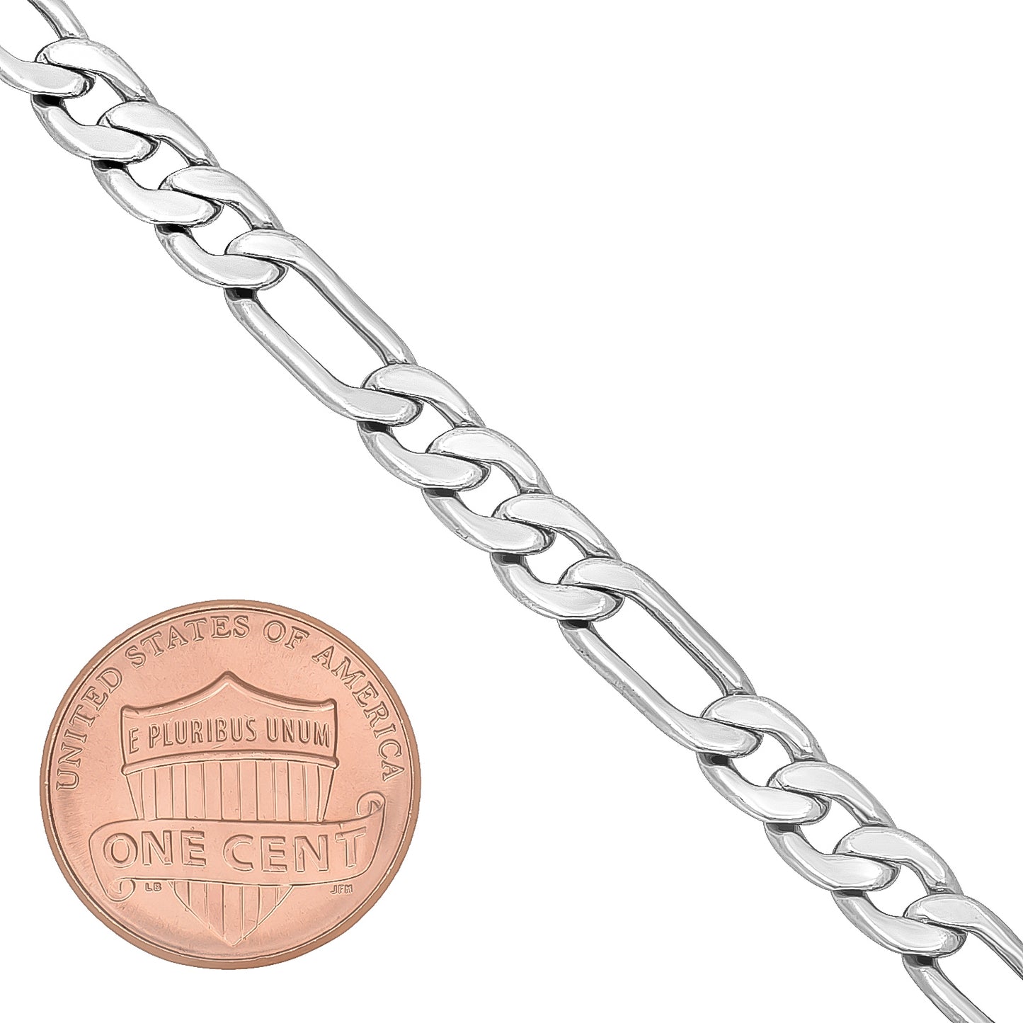 5.3mm Rhodium Plated Flat Figaro Chain Bracelet