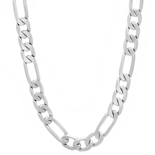 6mm Rhodium Plated Flat Figaro Chain Necklace