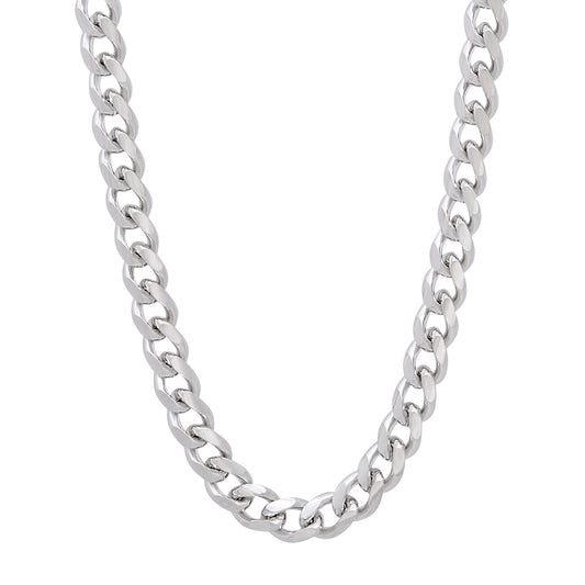 5mm Rhodium Plated Beveled Curb Chain Necklace