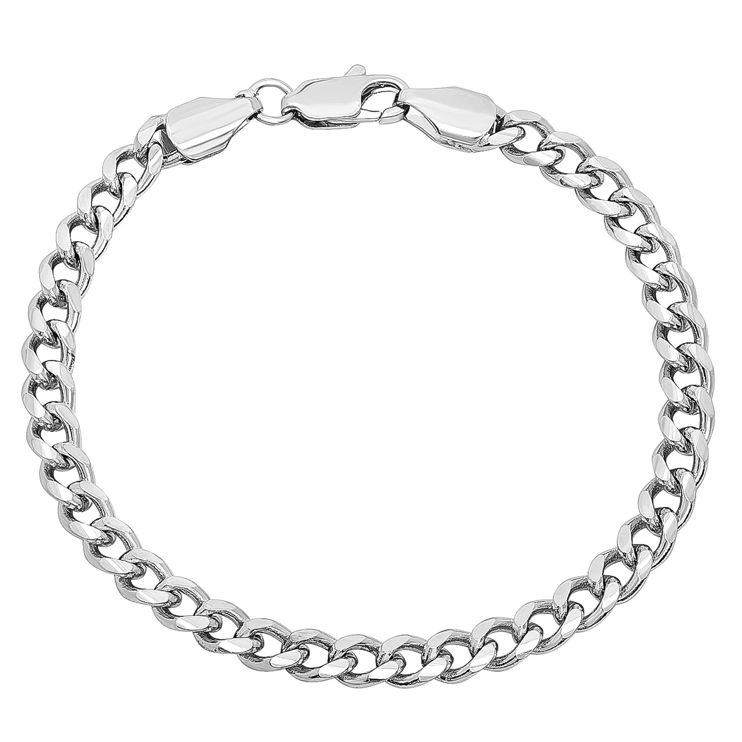 Men's 5mm 25 mills Rhodium Plated Silver Beveled Curb Chain Necklace, 7'8'20'22'24'30" (SKU: GFC132)