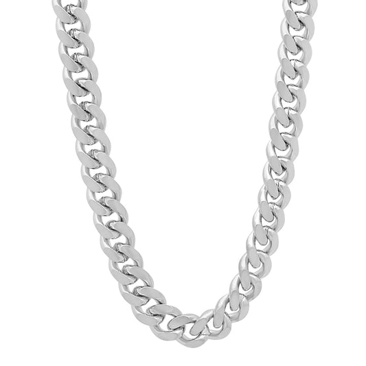 7mm Rhodium Plated Beveled Curb Chain Necklace