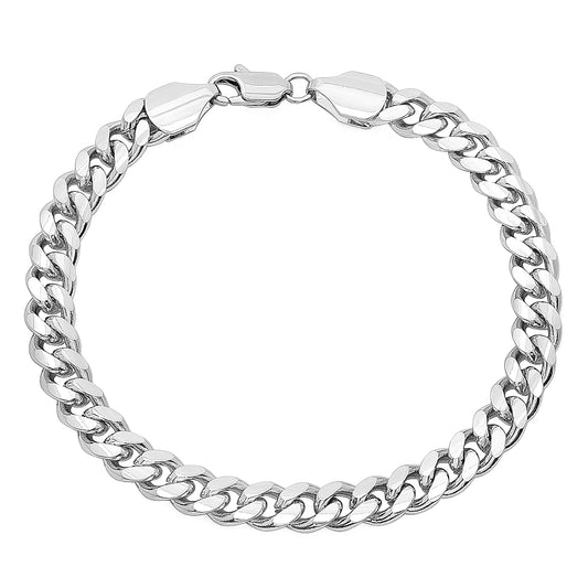 7mm Rhodium Plated Beveled Curb Chain Bracelet