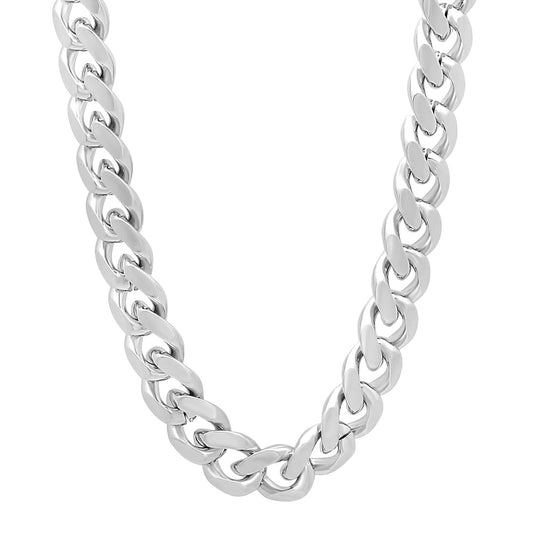 9.2mm Rhodium Plated Beveled Curb Chain Necklace