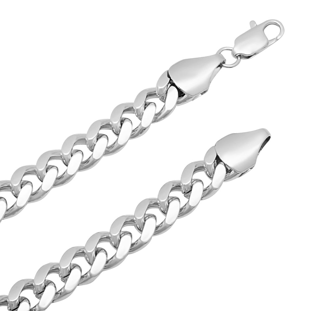 9.2mm Rhodium Plated Beveled Curb Chain Necklace