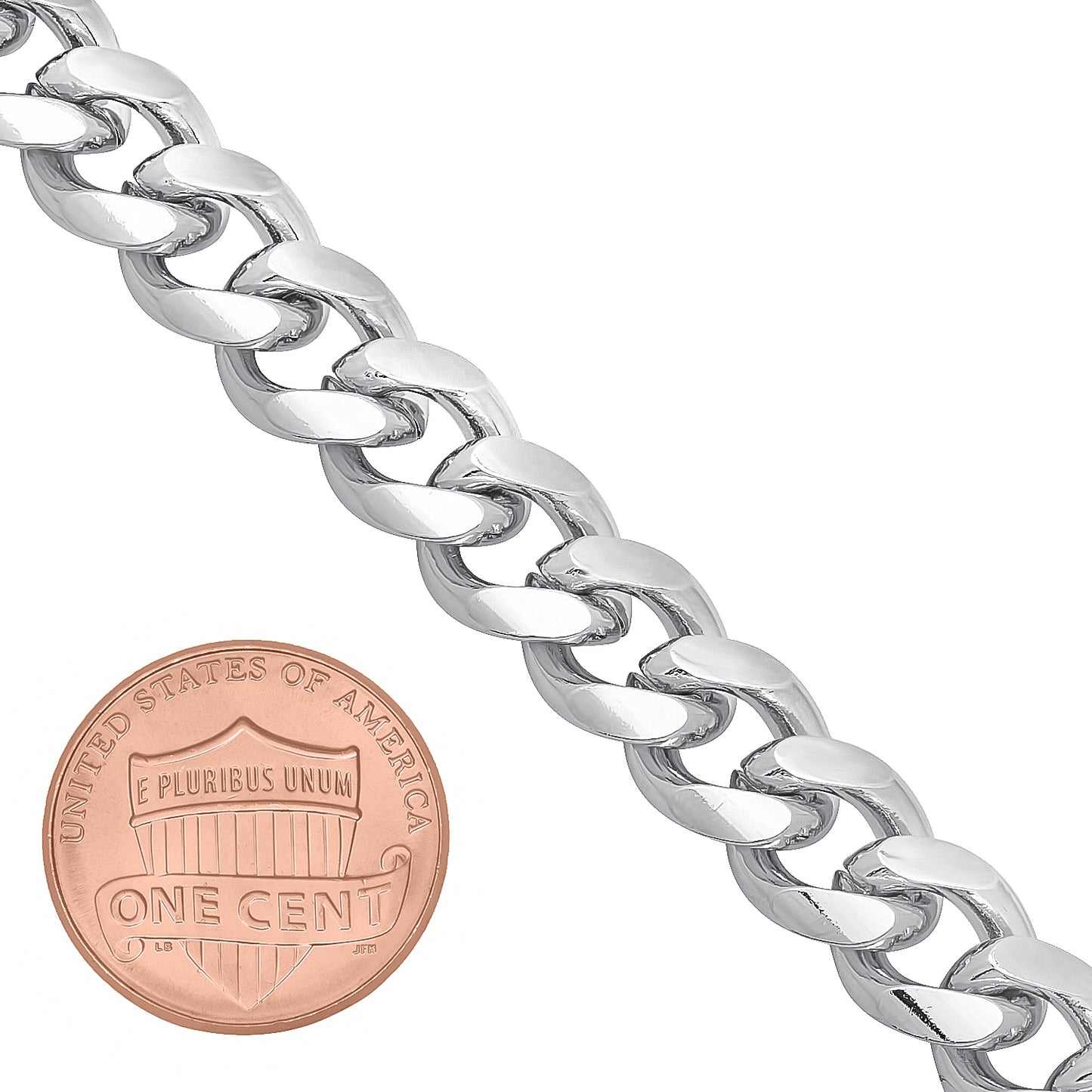 9.2mm Rhodium Plated Beveled Curb Chain Necklace