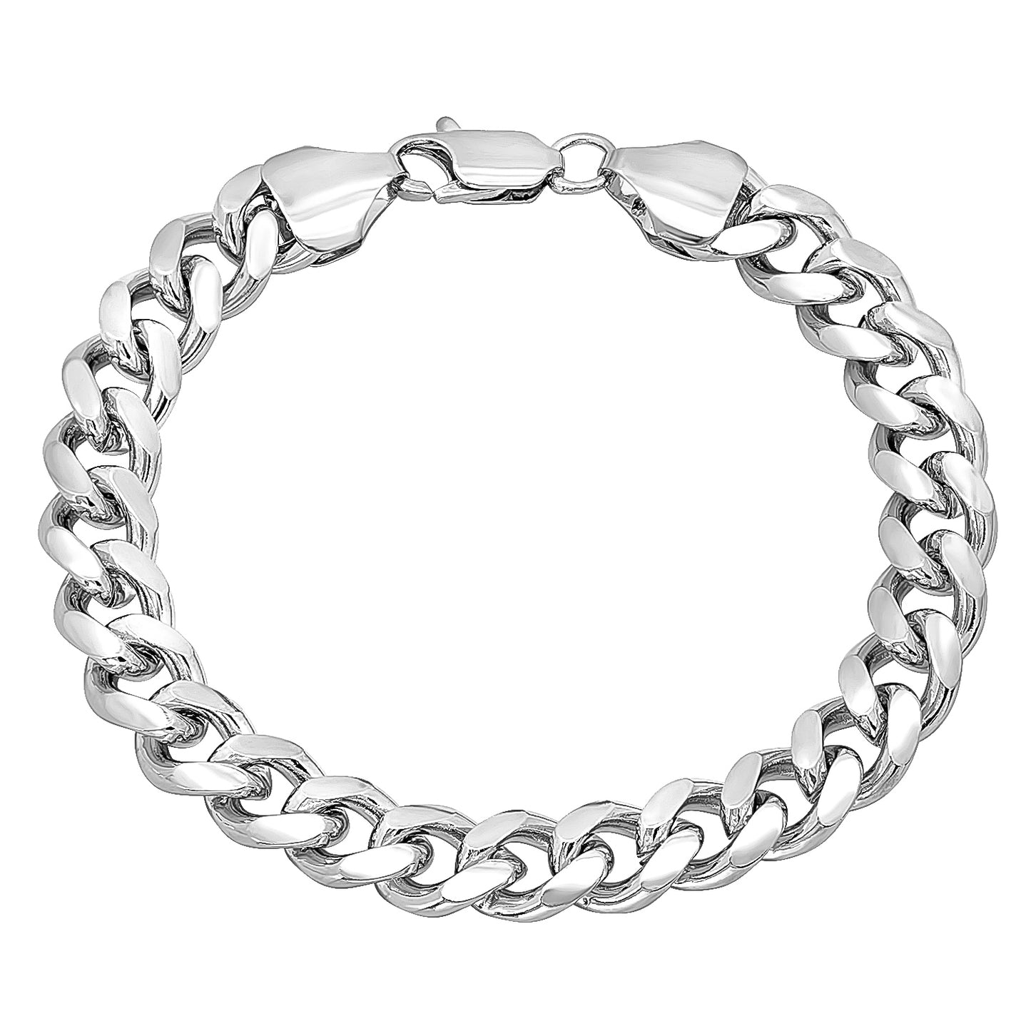 9.2mm Rhodium Plated Beveled Curb Chain Necklace