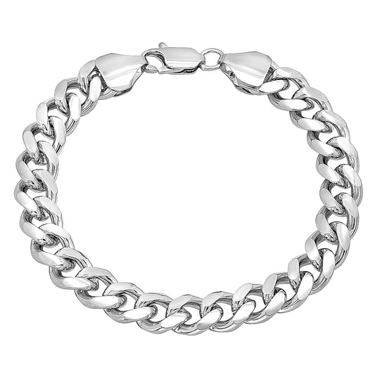 9mm Rhodium Plated Beveled Curb Chain Bracelet