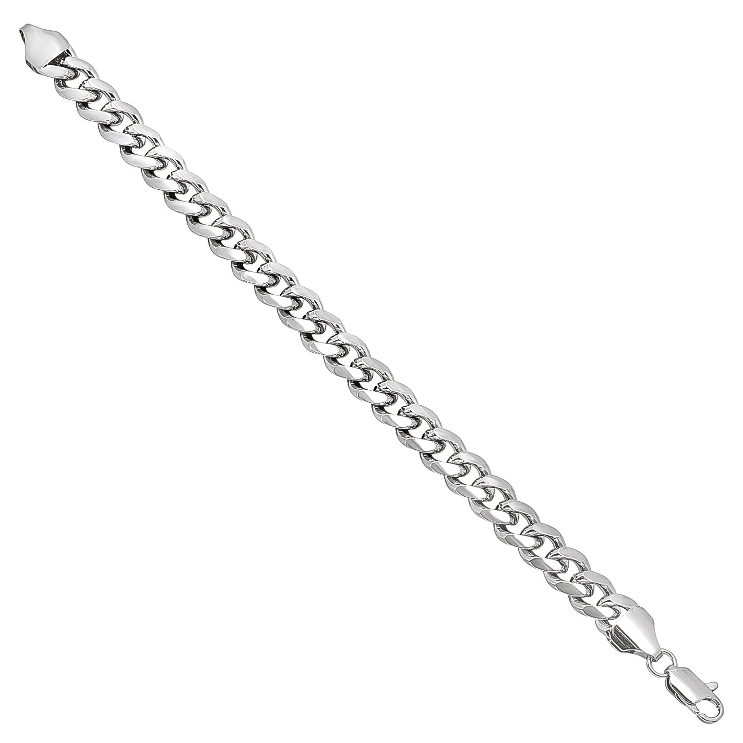 9.2mm Rhodium Plated Beveled Curb Chain Necklace