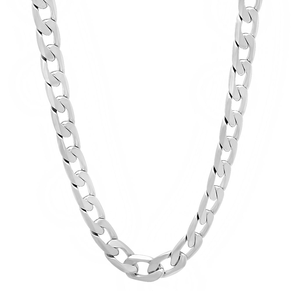 6mm Rhodium Plated Flat Cuban Link Curb Chain Necklace