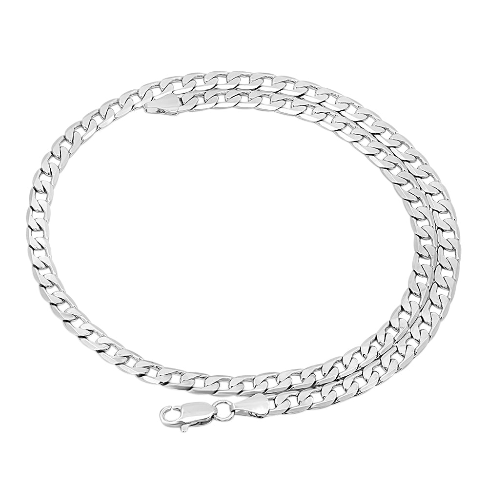 6mm Rhodium Plated Flat Cuban Link Curb Chain Necklace