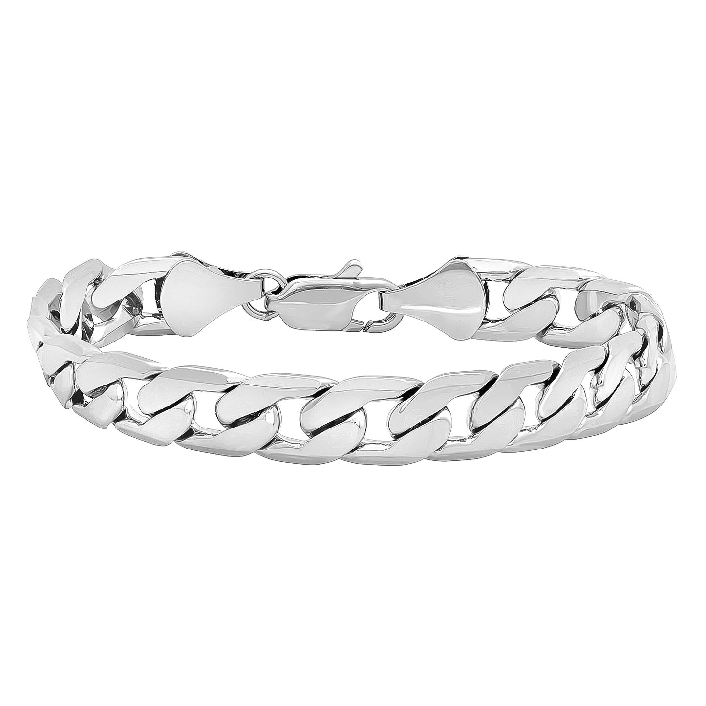 9.5mm Rhodium Plated Flat Curb Chain Bracelet