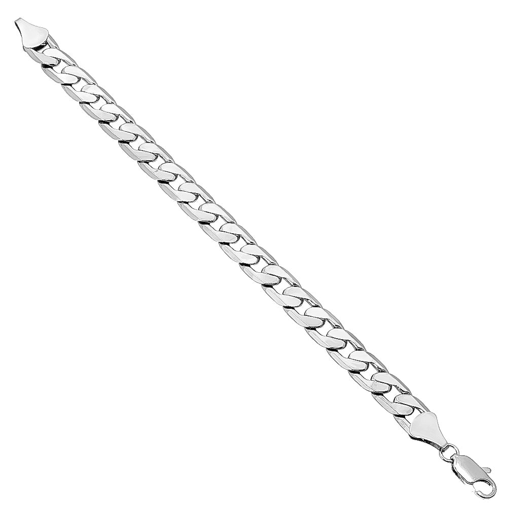 9.5mm Rhodium Plated Flat Curb Chain Bracelet