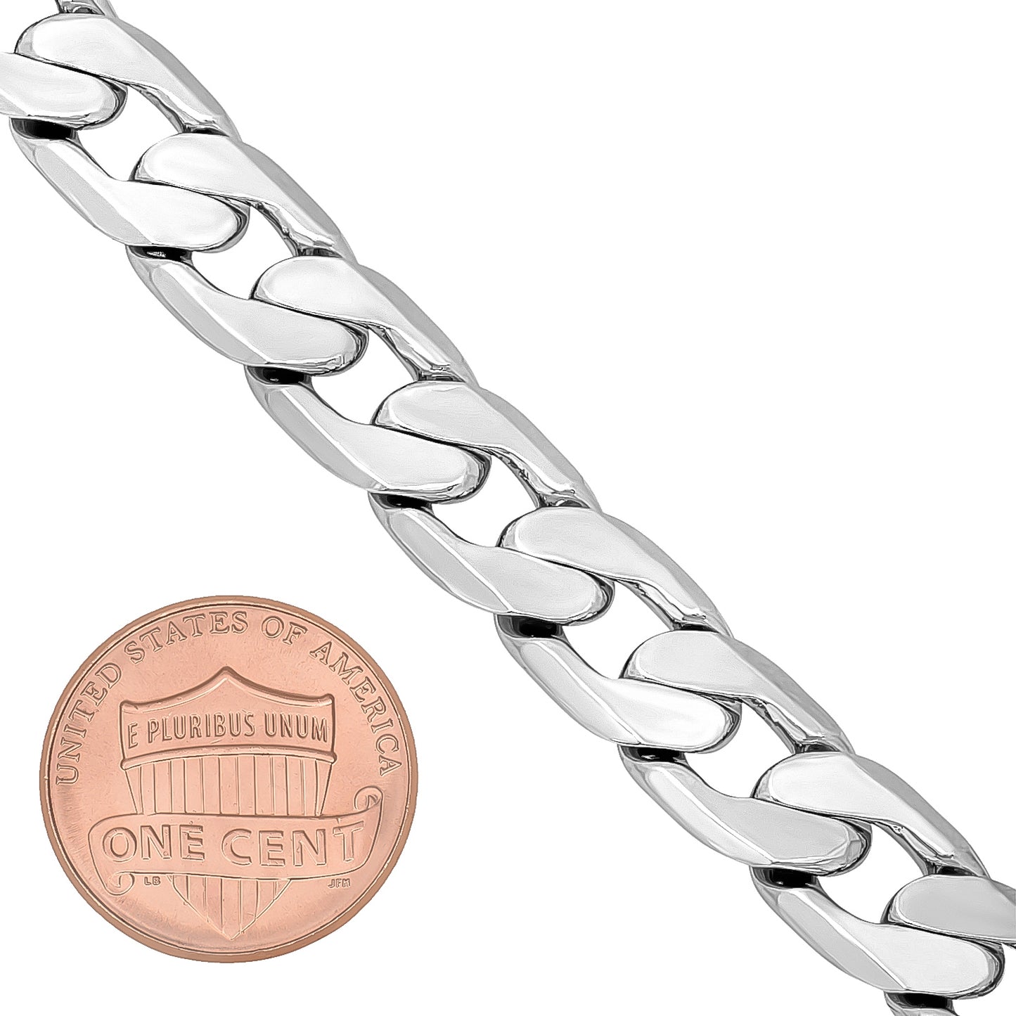 9.5mm Rhodium Plated Flat Curb Chain Bracelet