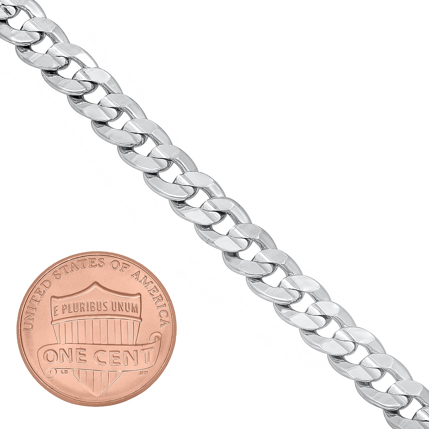 6.3mm Rhodium Plated Beveled Curb Chain Necklace