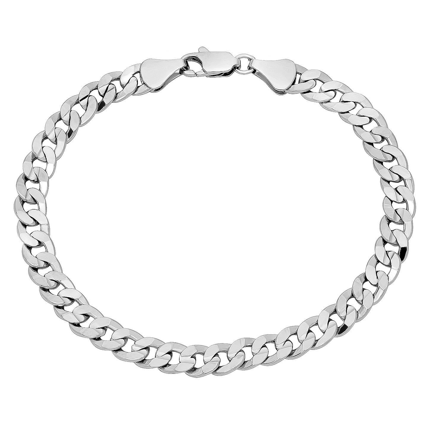 6.3mm Rhodium Plated Beveled Curb Chain Necklace