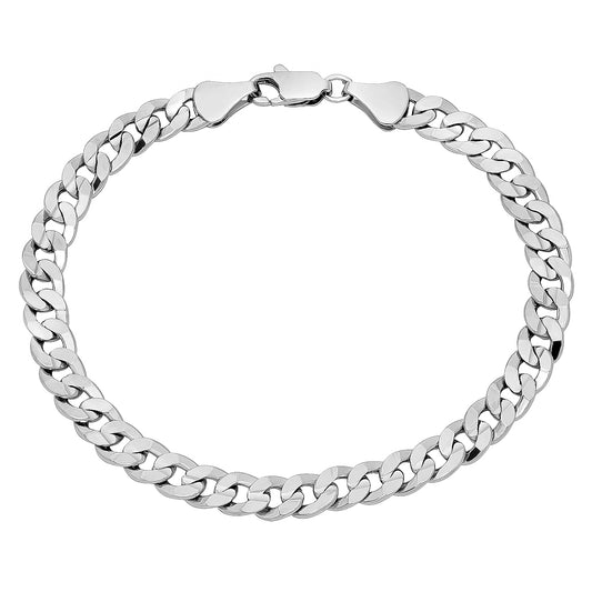 6.3mm Rhodium Plated Flat Curb Chain Bracelet