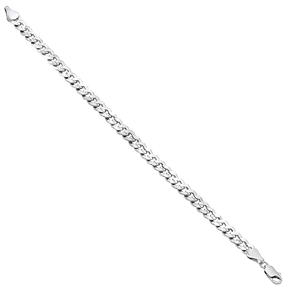 6.3mm Rhodium Plated Beveled Curb Chain Necklace