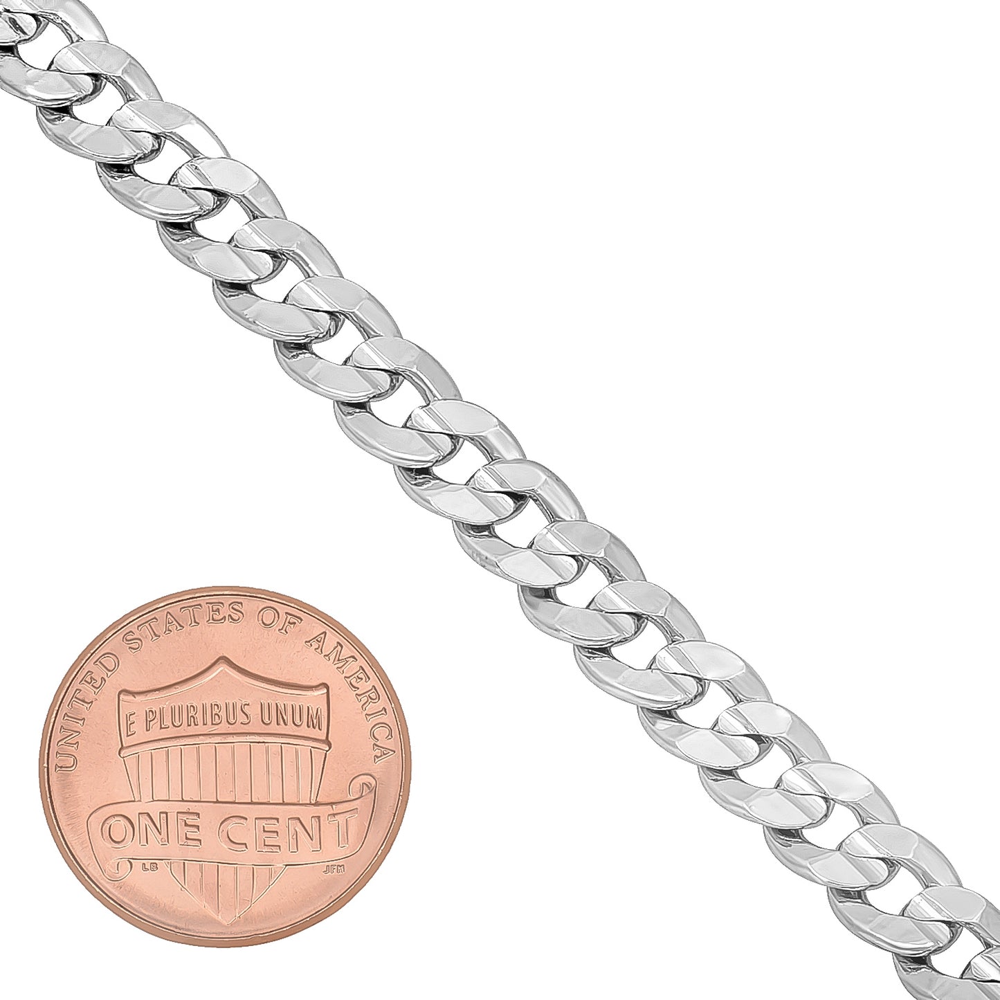 6.3mm Rhodium Plated Beveled Curb Chain Necklace