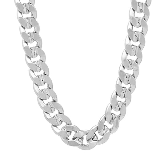 9mm Rhodium Plated Beveled Curb Chain Necklace