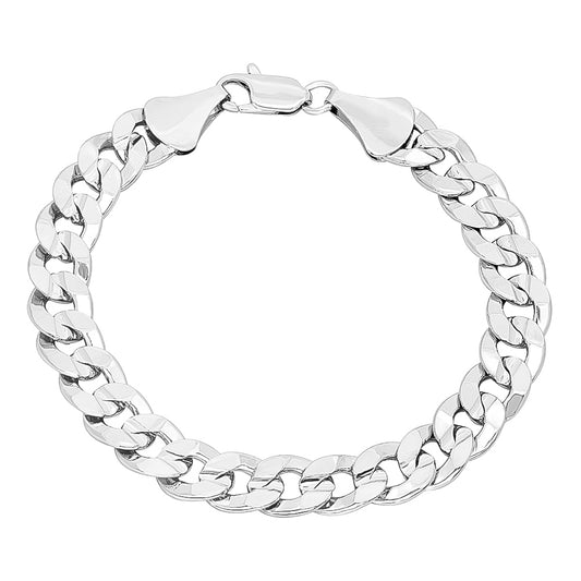 9.2mm Rhodium Plated Beveled Curb Chain Bracelet