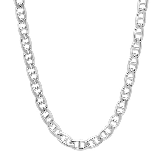 5mm Rhodium Plated Flat Mariner Chain Necklace