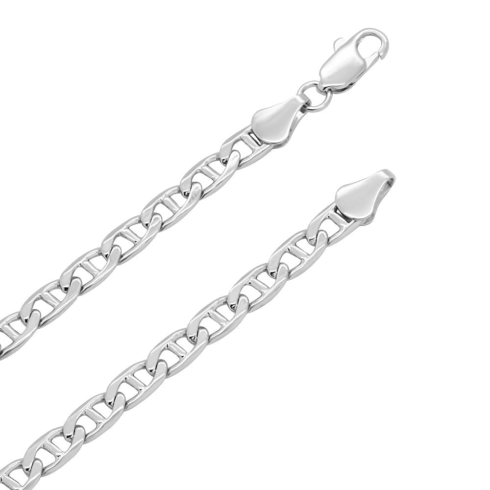 5mm Rhodium Plated Flat Mariner Chain Necklace