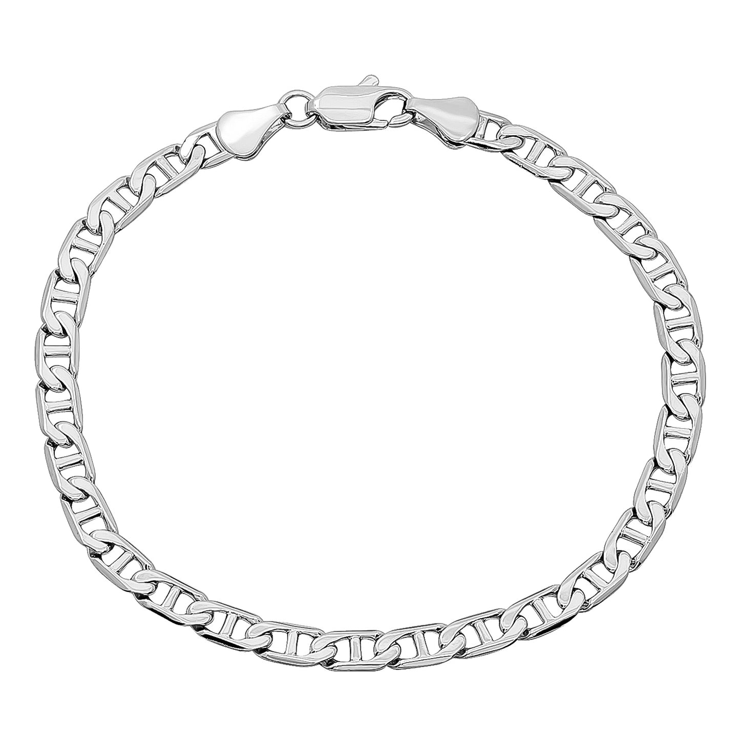 5mm Rhodium Plated Flat Mariner Chain Necklace