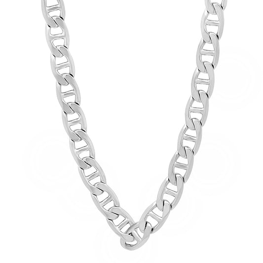 6mm Rhodium Plated Flat Mariner Chain Necklace