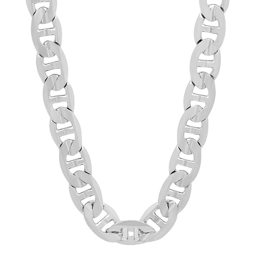 8.8mm Rhodium Plated Flat Mariner Chain Necklace