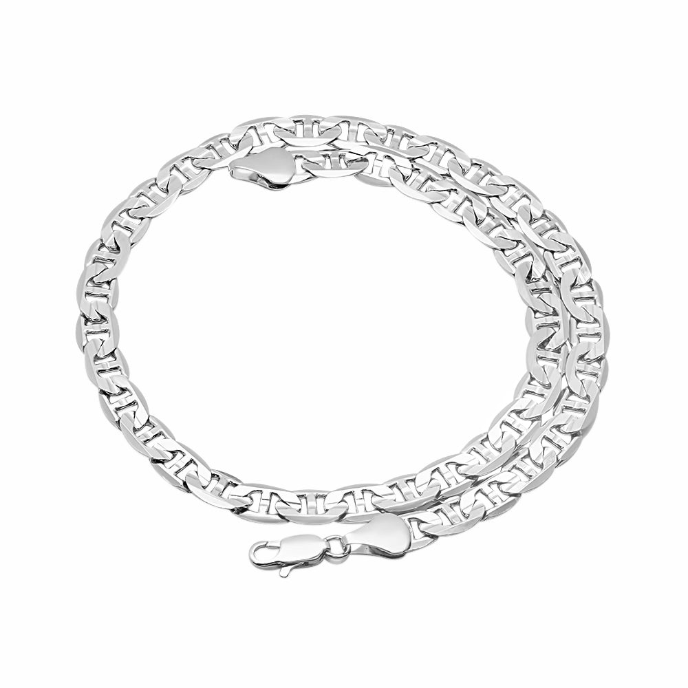 8.8mm Rhodium Plated Flat Mariner Chain Necklace (SKU: GFC141)