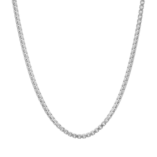 2mm Rhodium Plated Square Box Chain Necklace