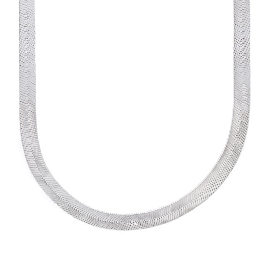 4.5mm Rhodium Plated Flat Herringbone Chain Necklace