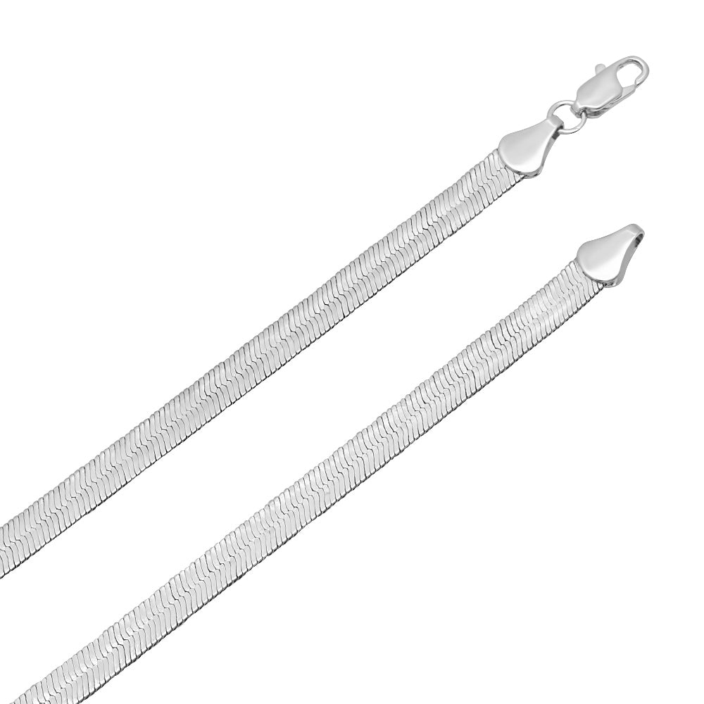 Men's 4.5mm High-Polished 0.25 mils (6 microns) Rhodium Brass Flat Herringbone Chain Necklace, 7'-24' (SKU: GFC143)