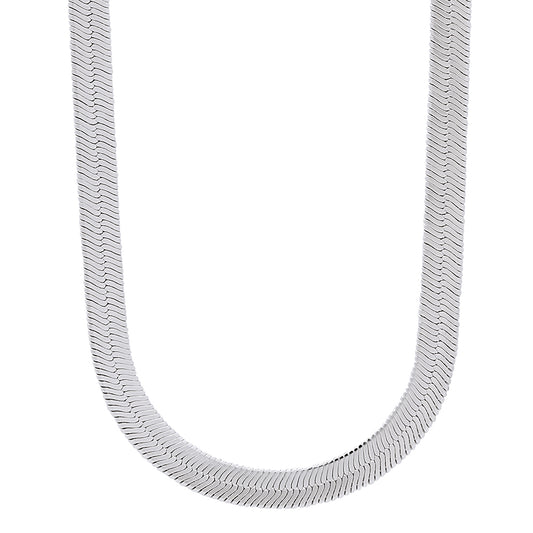 7.2mm Rhodium Plated Flat Herringbone Chain Necklace