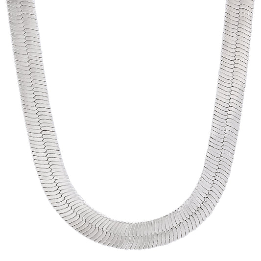 9mm Rhodium Plated Flat Herringbone Chain Necklace